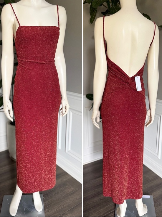 Reformation Breslin Knit Slip Midi Dress In Rust Sparkle